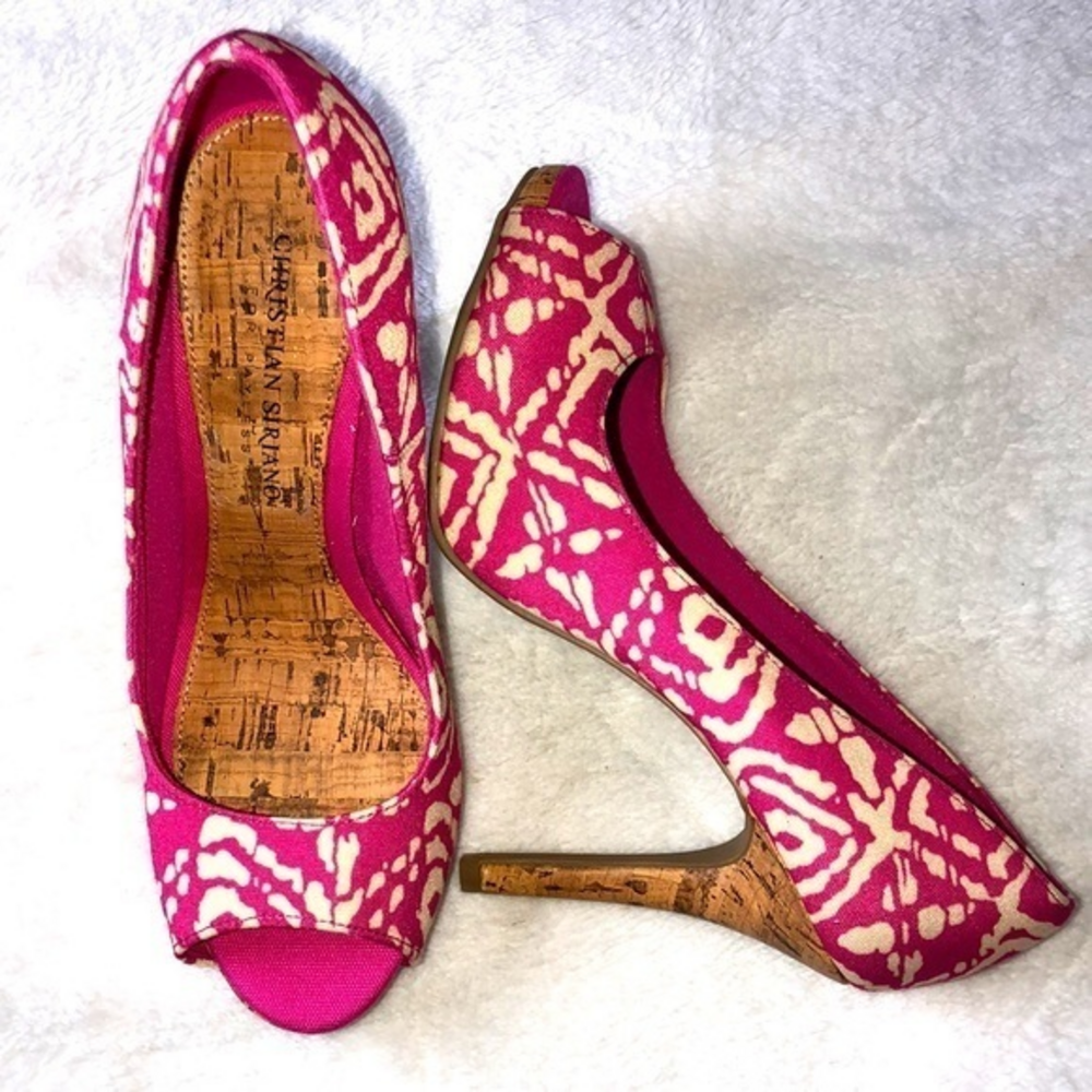 Christian Siriano Pink/Cream Peep Toe Cork Heels‎